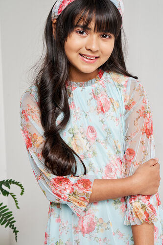 Green Floral Flounce Dress, Green, image 2