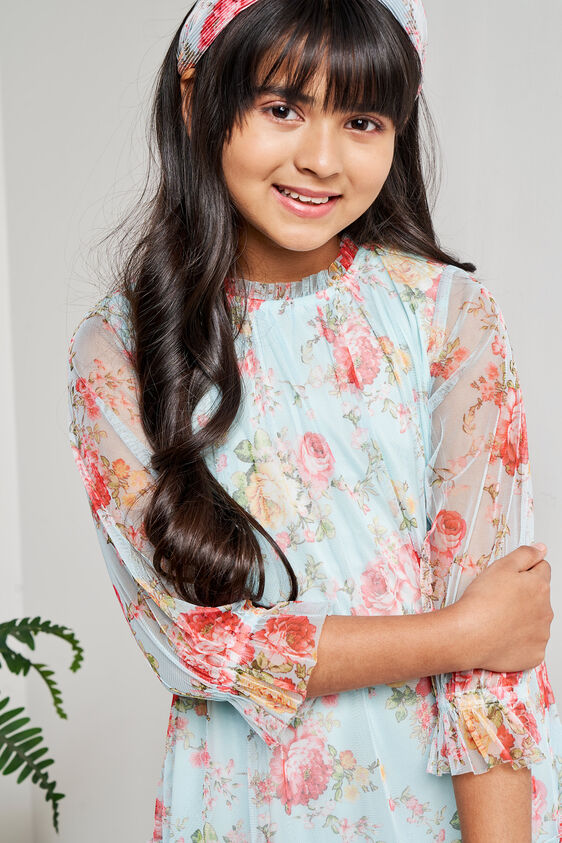 Green Floral Flounce Dress, Green, image 2