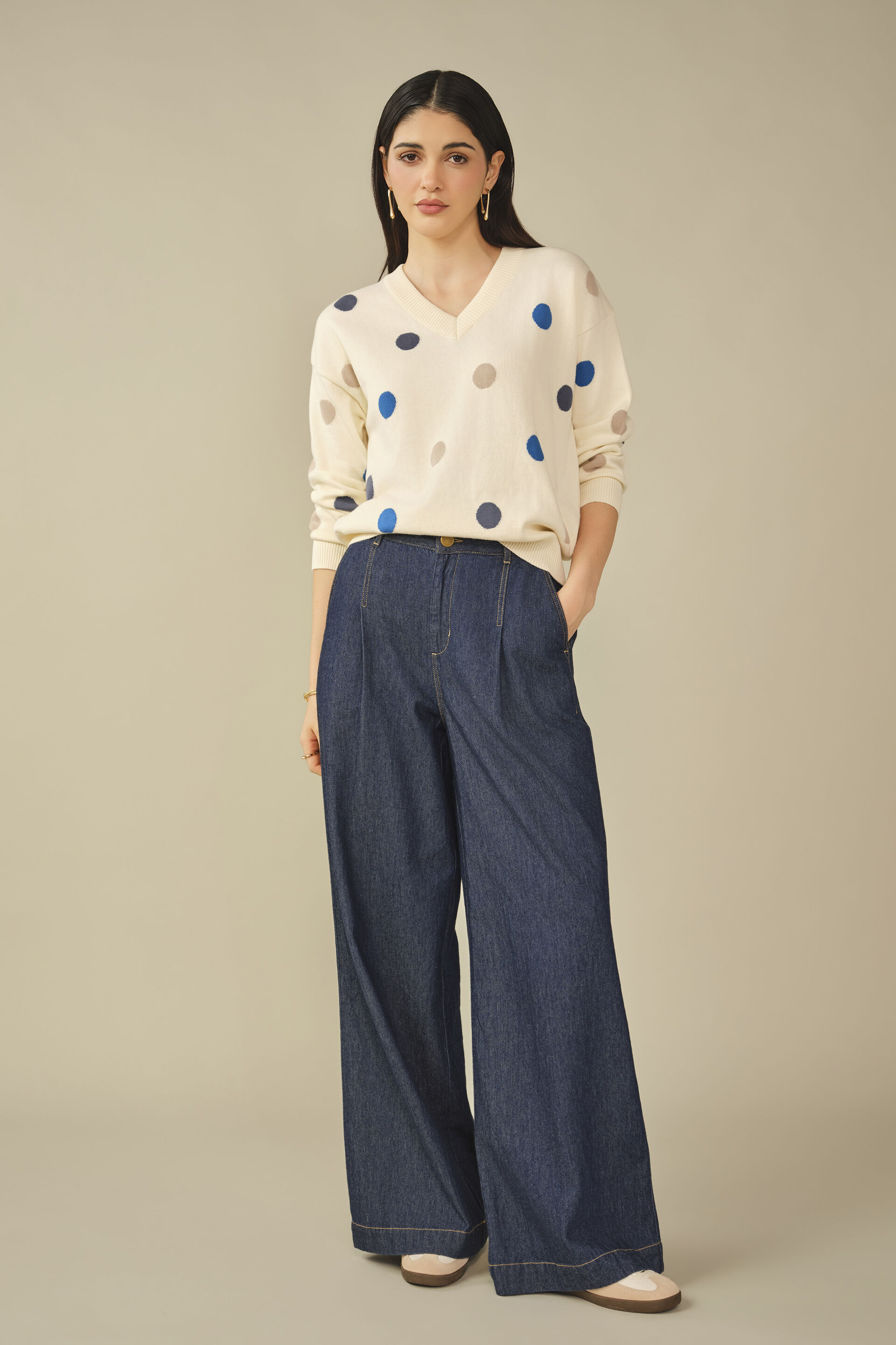 Polka Dot Pullover in White, White, image 4