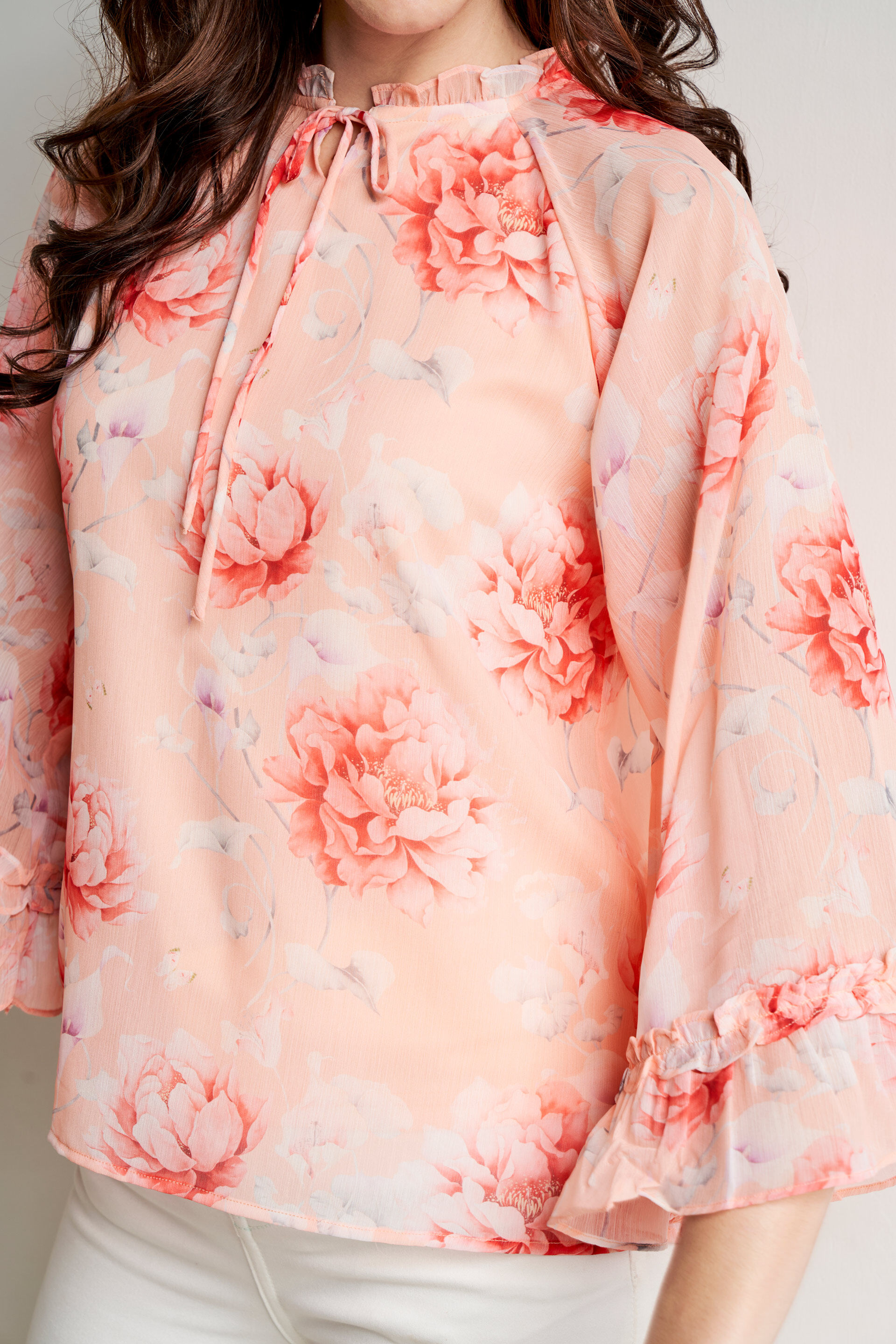 Peach And Orange Floral Blouson Top, Peach, image 5