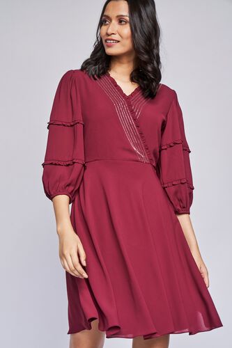Wine Solid Flared Dress, , image 2