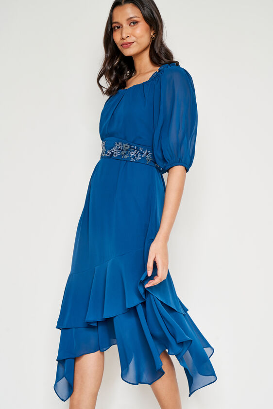 Teal Abstract Flounce Dress, Teal, image 2