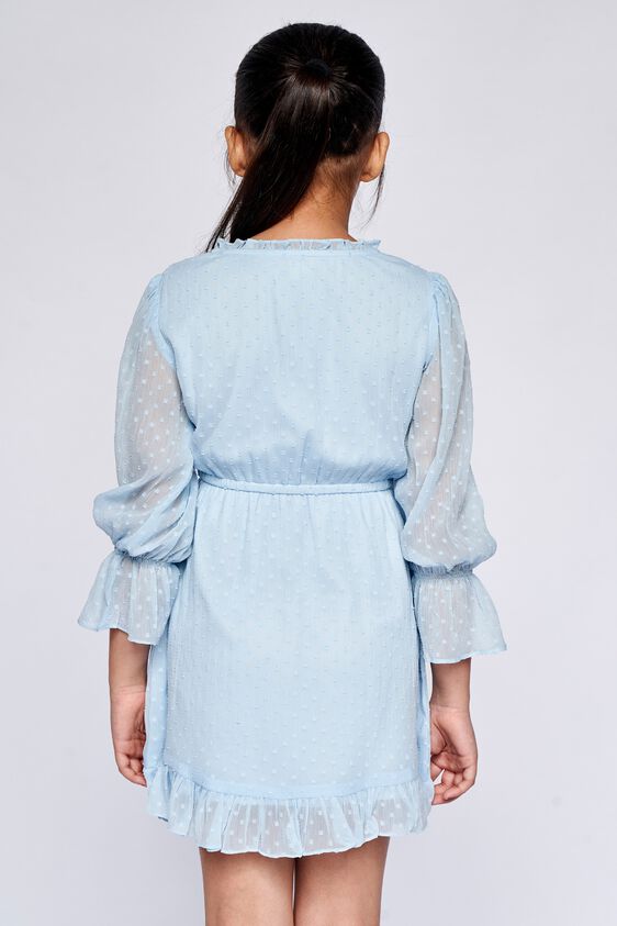 4 - Blue Self Design Flounce Dress, image 4
