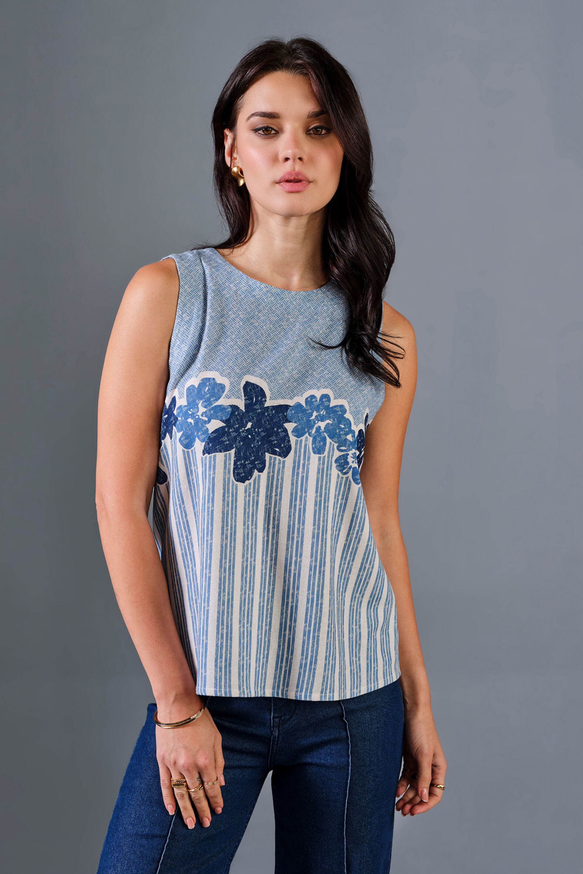 Blueming Viscose Blend Top, Blue, image 1
