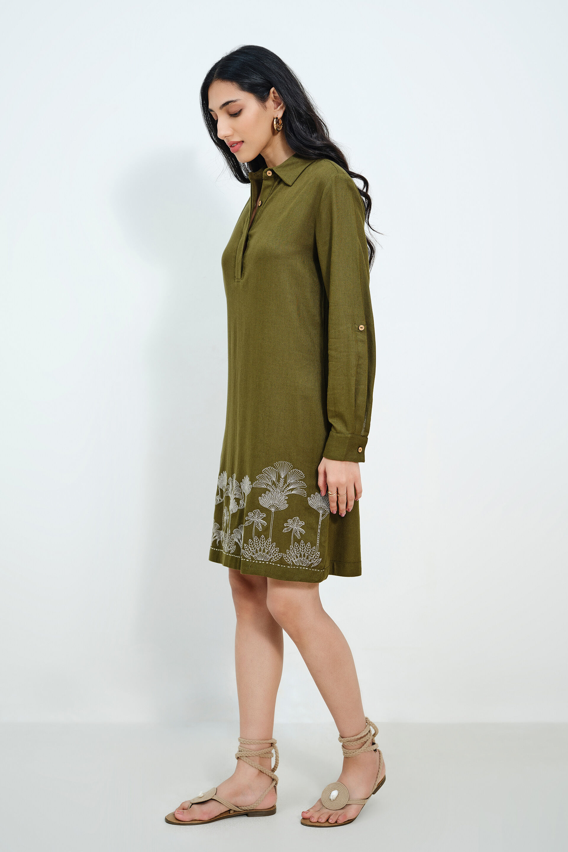 Olive Breeze Embroidered Dress, Olive, image 3