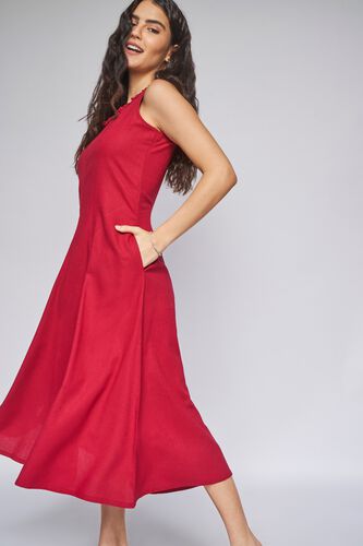 2 - Red Solid Straight Dress, image 3