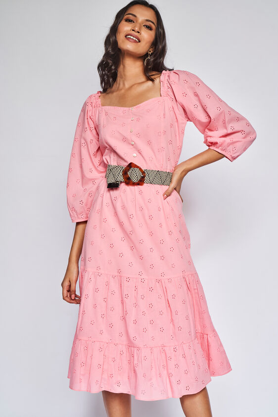 Pink Solid Fit & Flare Dress, Pink, image 4