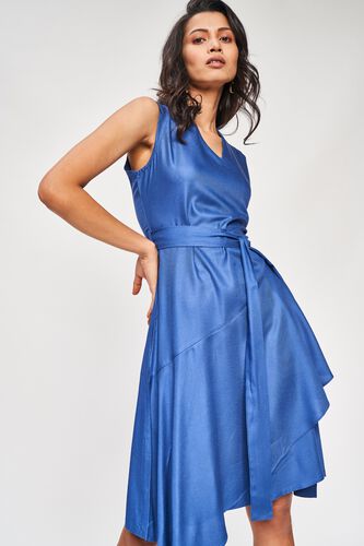 5 - Blue Solid A-Line Dress, image 5