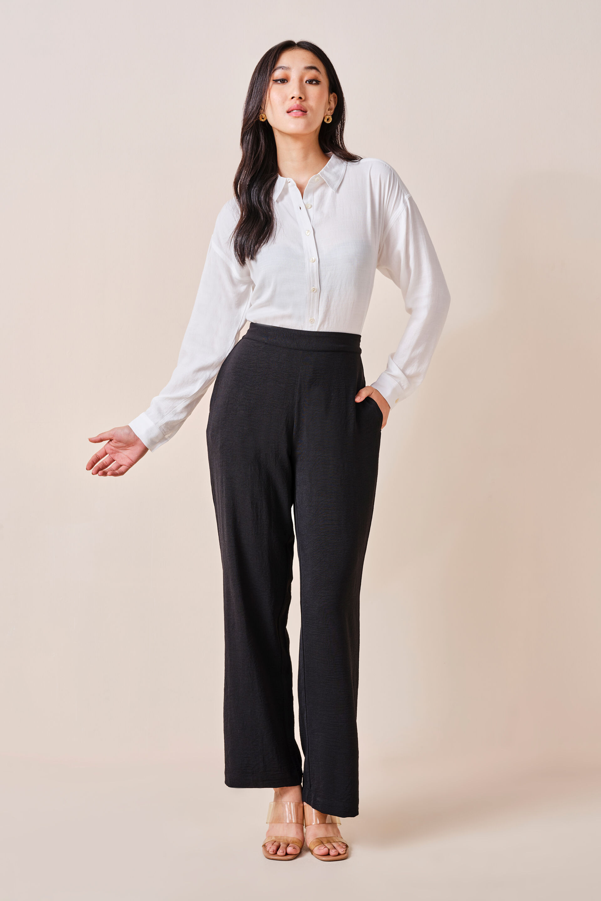 Stephy Solid Trousers, Black, image 2