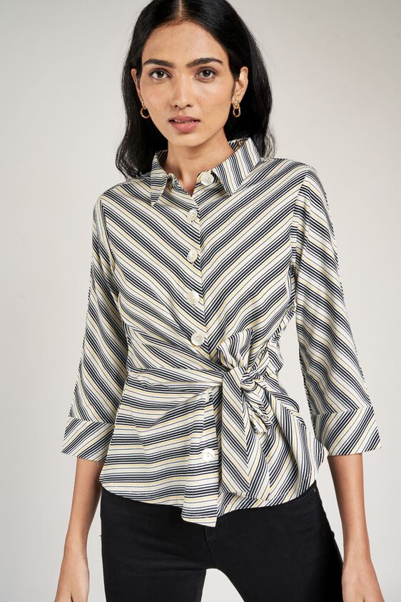 6 - Black and White Striped Printed Fit And Flare Top, image 6