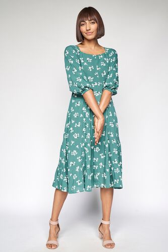 3 - Sage Green Floral Fit and Flare Dress, image 3