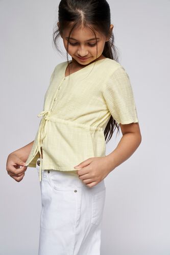 1 - Yellow Self Design Straight Top, image 1