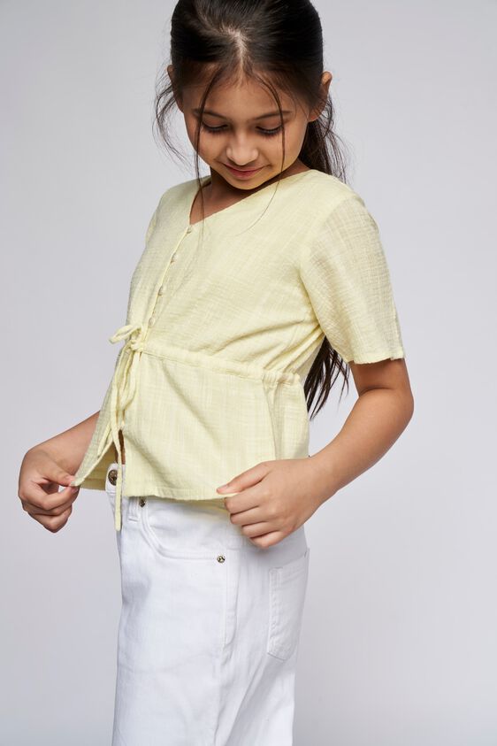 1 - Yellow Self Design Straight Top, image 1