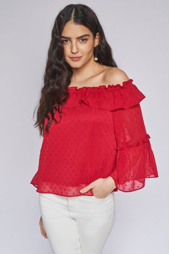 2 - Red Solid Straight Top, image 2