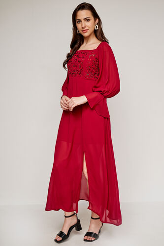 Red Floral Fit and Flare Gown, Red, image 2