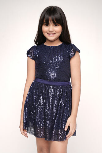 Navy Blue Self Design Flared Skirt, Navy Blue, image 2