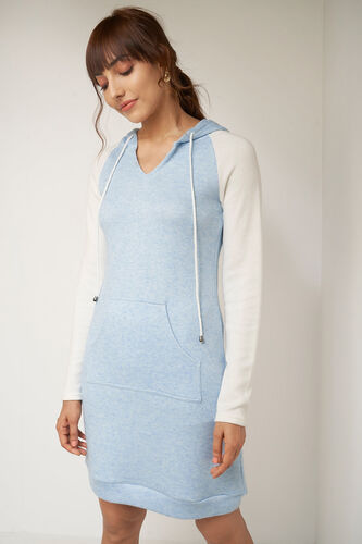Blue and White Colour blocked Straight Dress, Blue, image 2