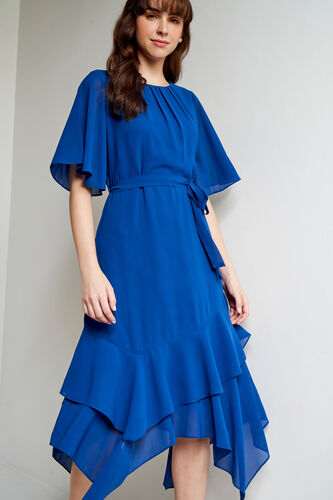 Navy Solid Asymmetric Dress, Navy Blue, image 1