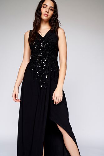3 - Black Solid Straight Gown, image 3