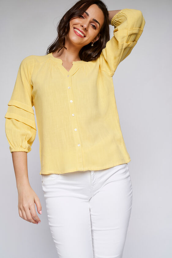 Yellow Solid Blouson Top, Yellow, image 1