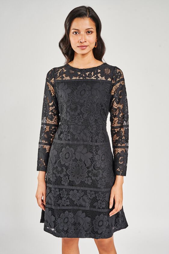 7 - Black Round Neck Fit and Flare Dress, image 7