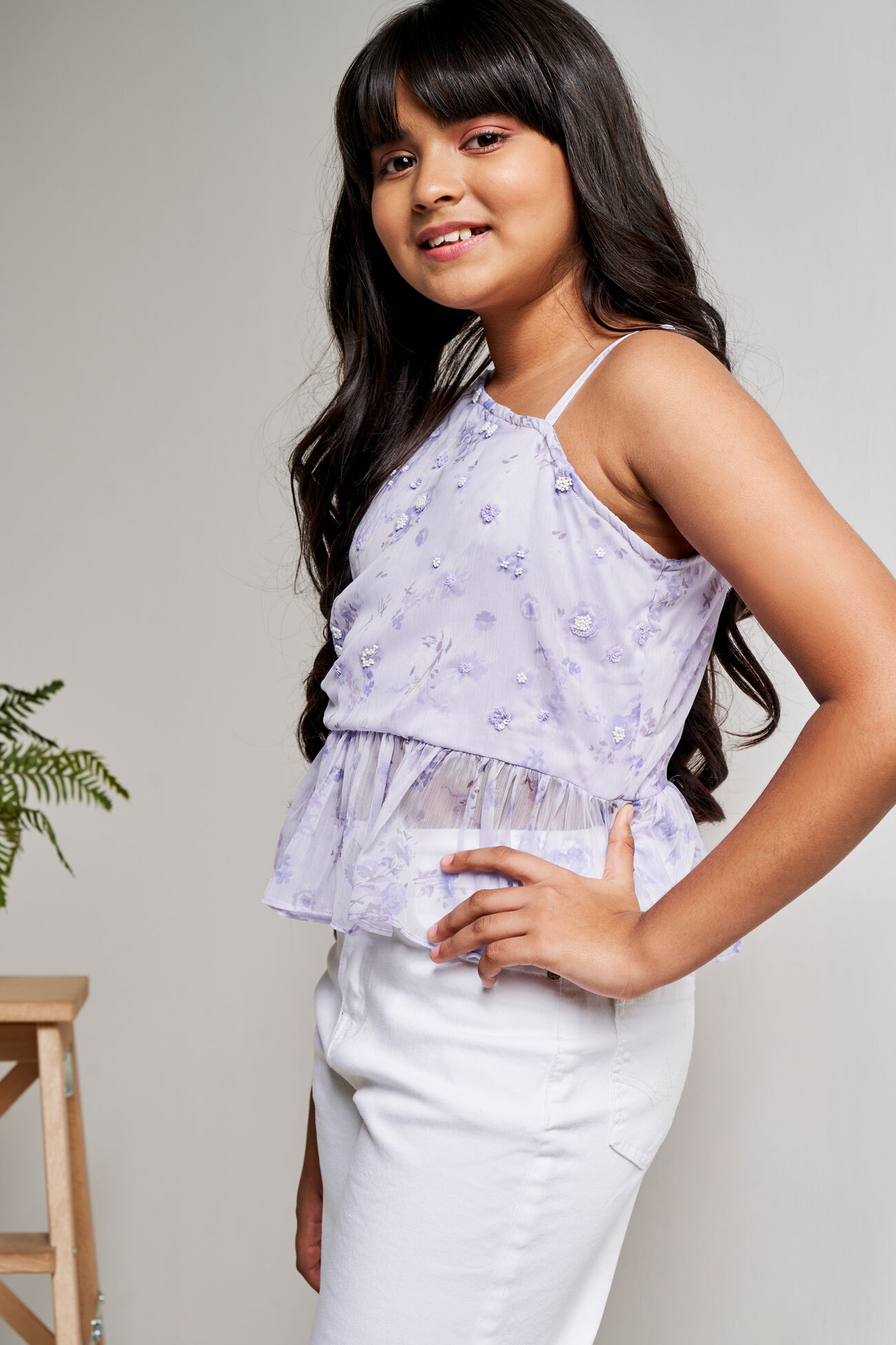 Lilac Floral Flared Top, Lilac, image 3
