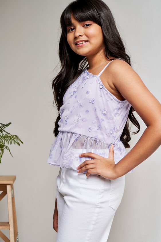 Lilac Floral Flared Top, Lilac, image 3