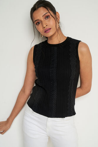 Black Solid Trims Top, Black, image 4
