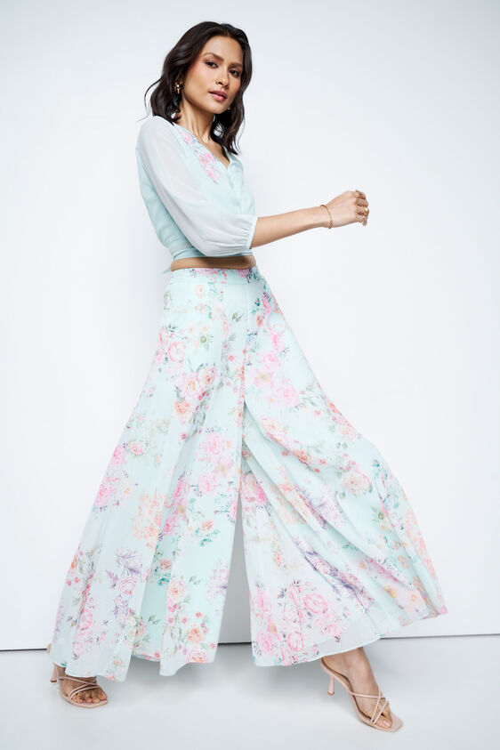 Light Green Floral Flared Set, Green, image 1
