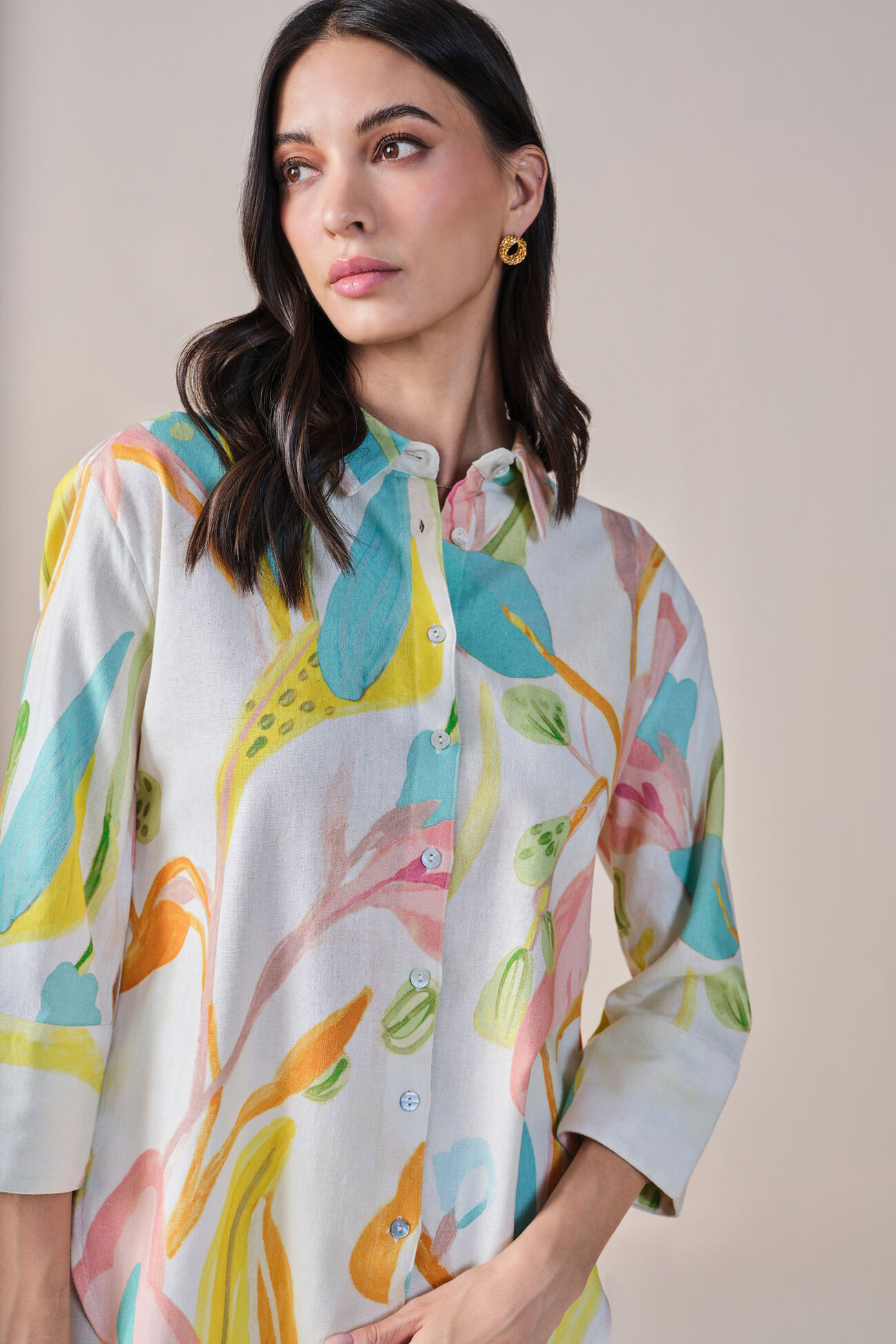A Floral Summer Viscose Linen Blend Shirt, Multi Color, image 7