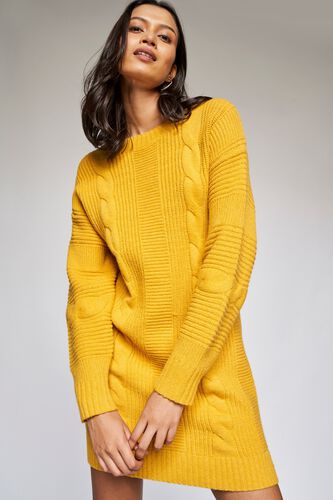 1 - Yellow Self Design Shift Dress, image 1