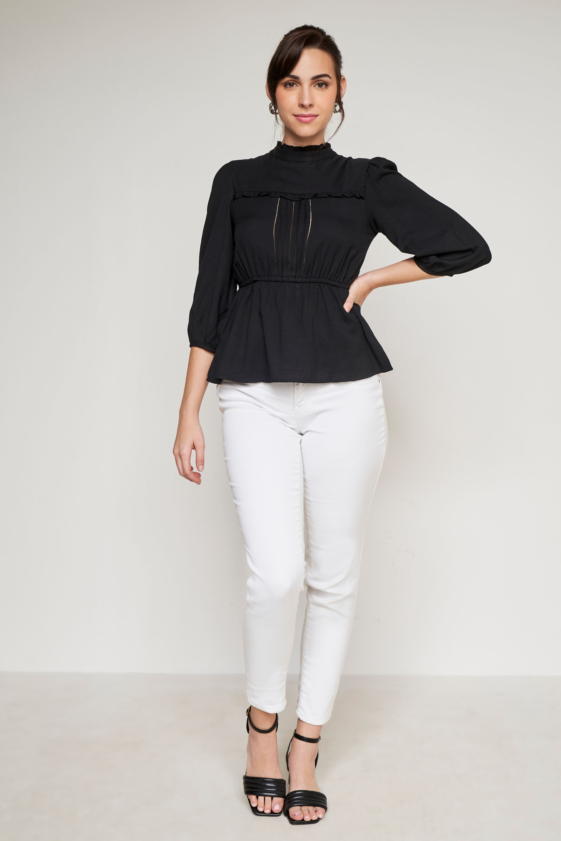 Black Solid Flounce Top&nbsp;, Black, image 2