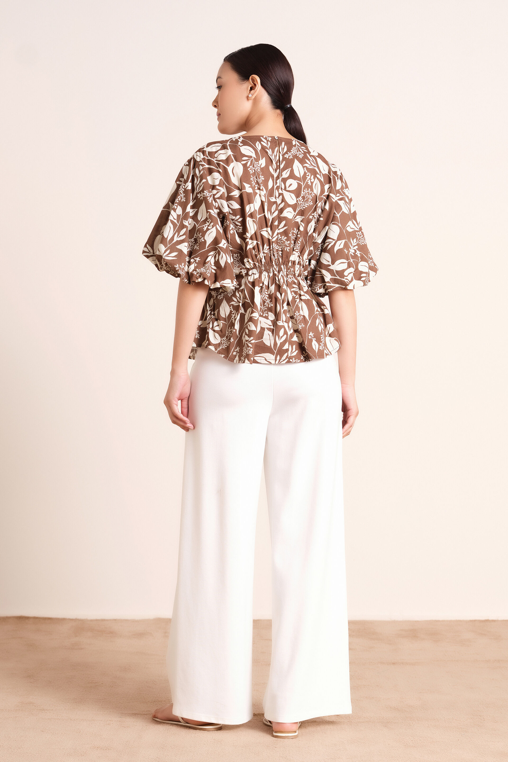 Leafy Brown Cotton Top, Brown, image 5