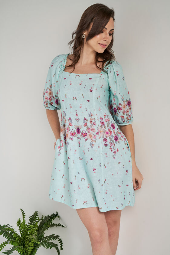 Teal Floral Straight Dress, Teal, image 3