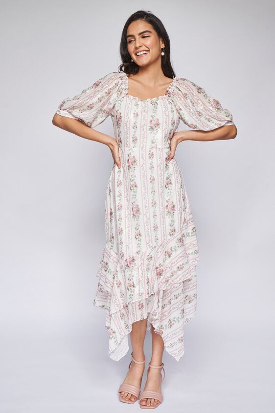 2 - White Floral Asymmetric Dress, image 2