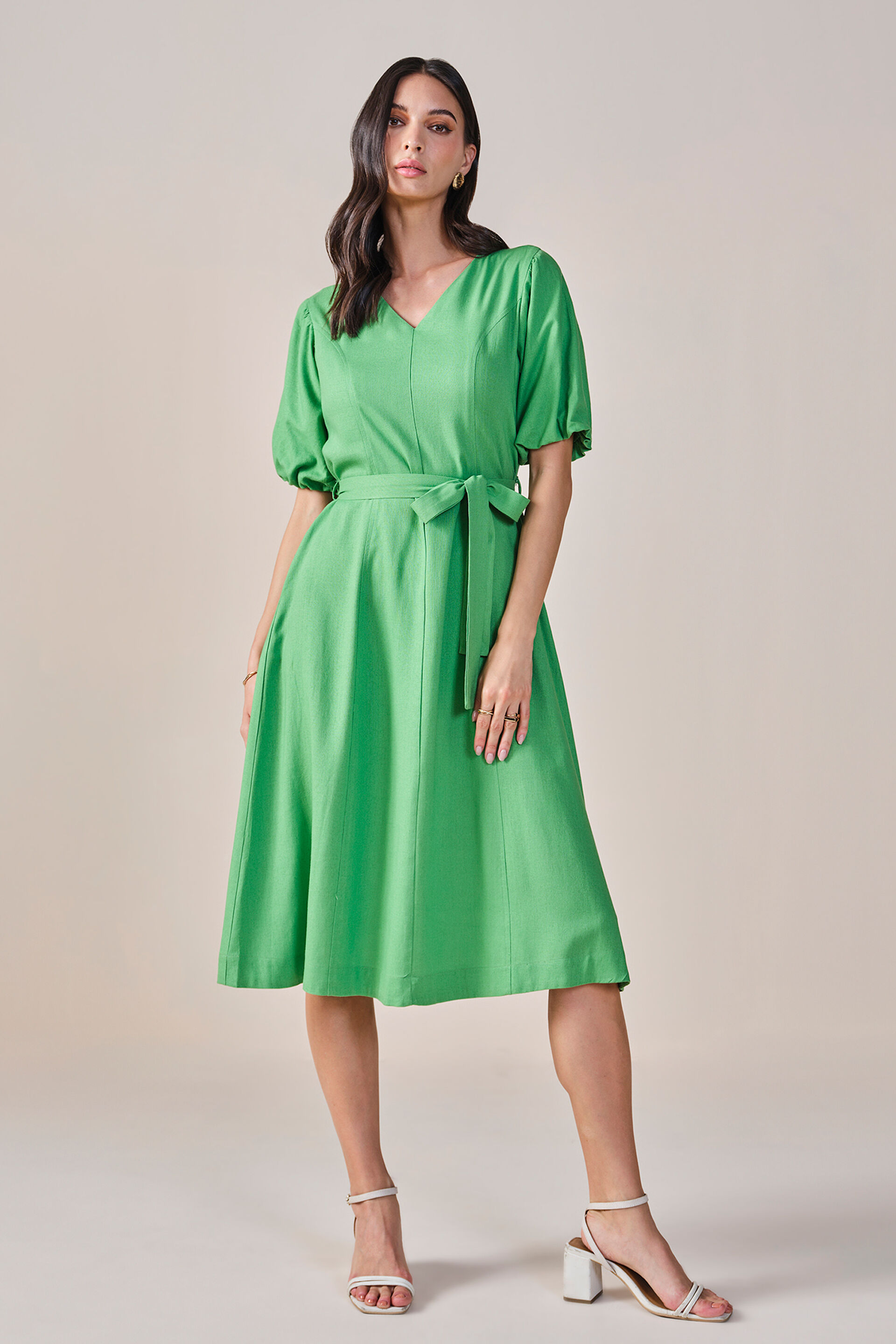 Modern Summer Viscose Linen Blend Dress, Green, image 1