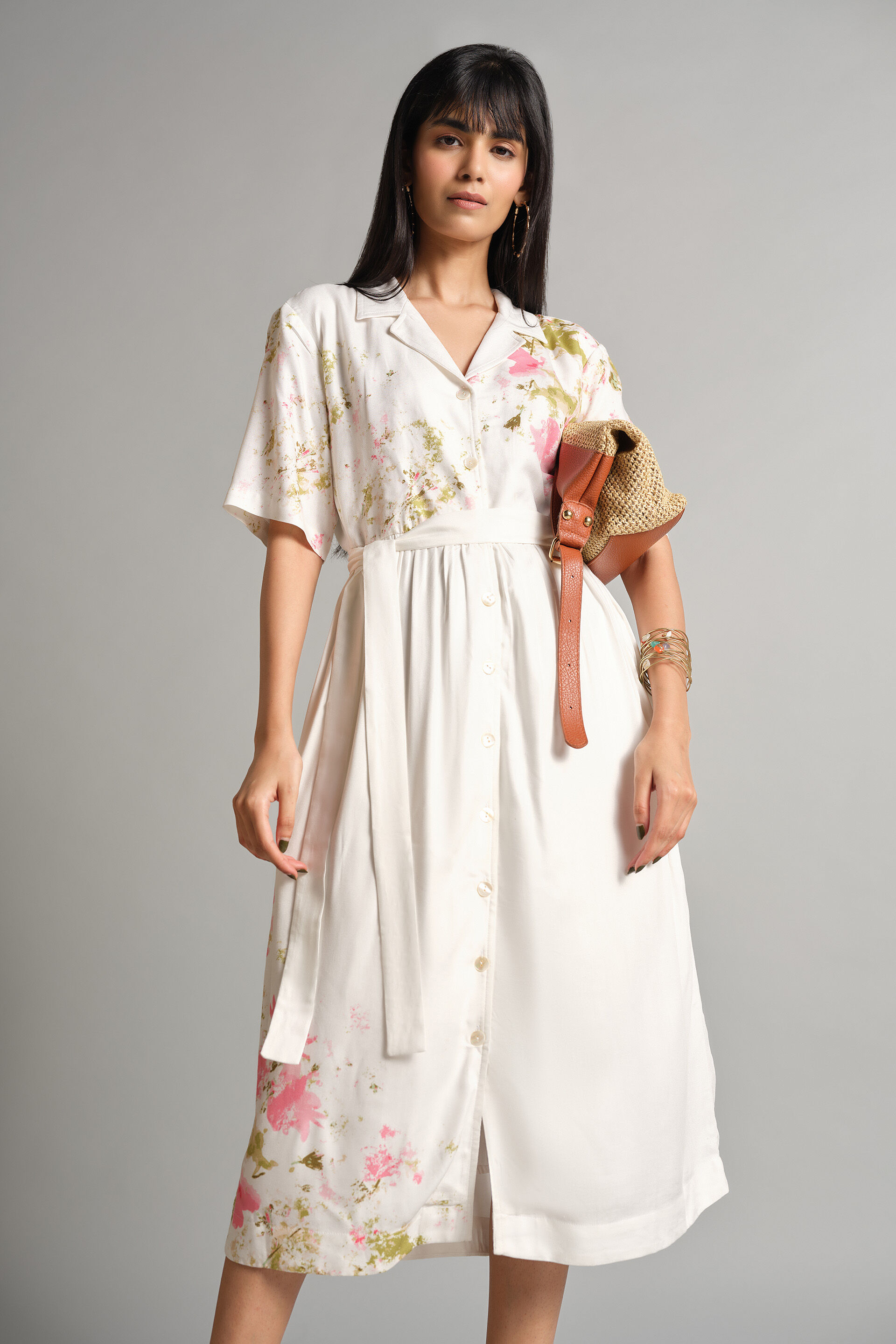 Floral Trellis Dress, White, image 2