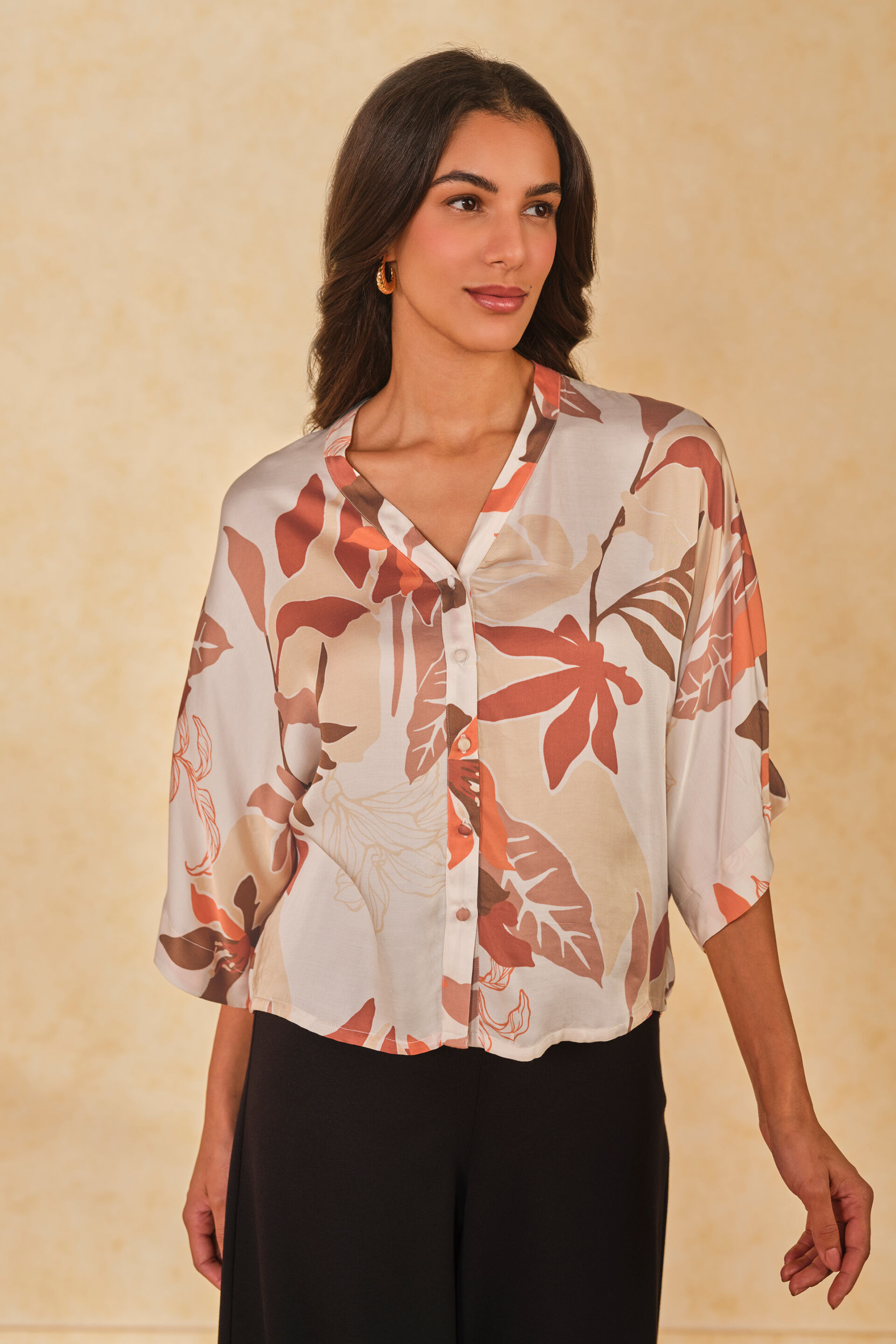 Caramel Spice Viscose Top, Cream, image 1