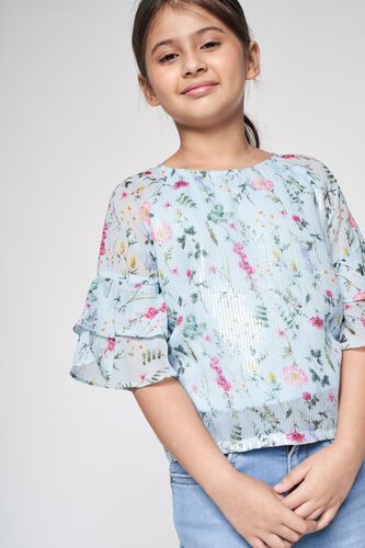 1 - Powder Blue Floral Straight Top, image 1