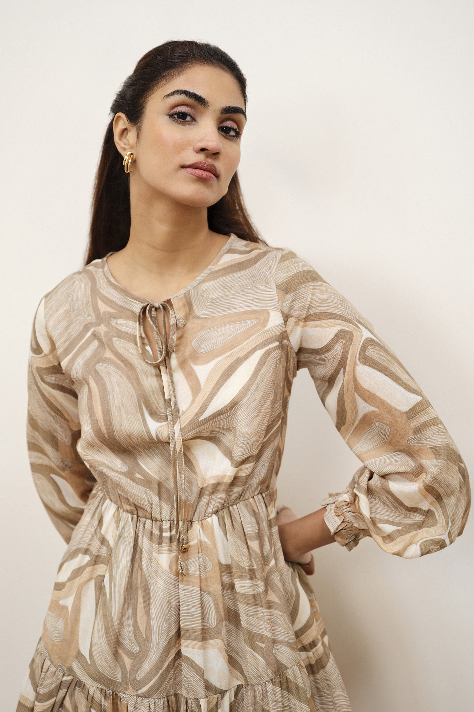 Brielle Brown Printed Dress, Brown, image 3