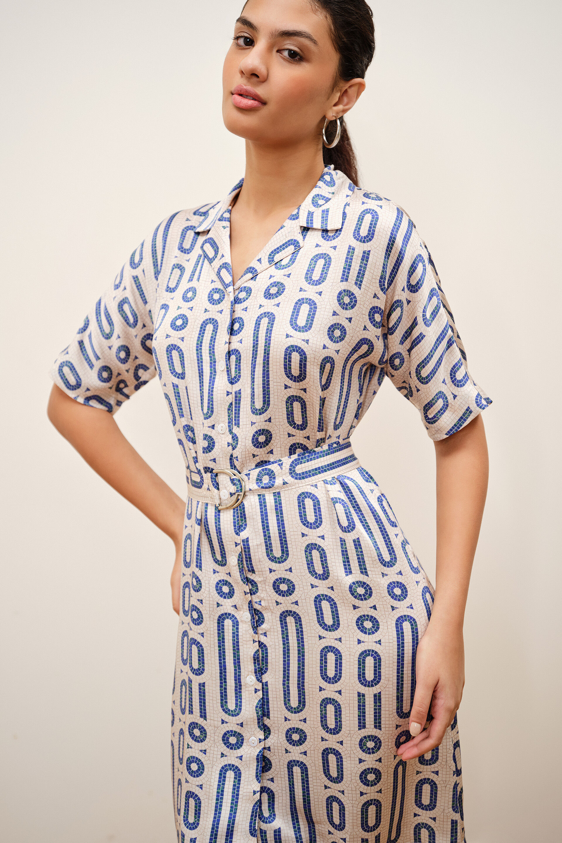 Elia Geometric Print Modal Dress, Blue, image 3