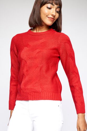 4 - Red Self Design Straight Top, image 4