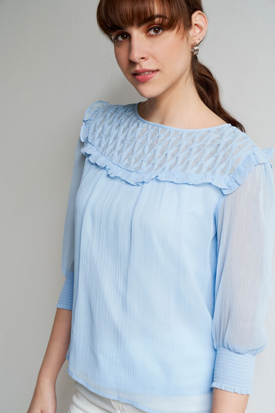 Sky Blue Solid Straight Top, Sky Blue, image 1