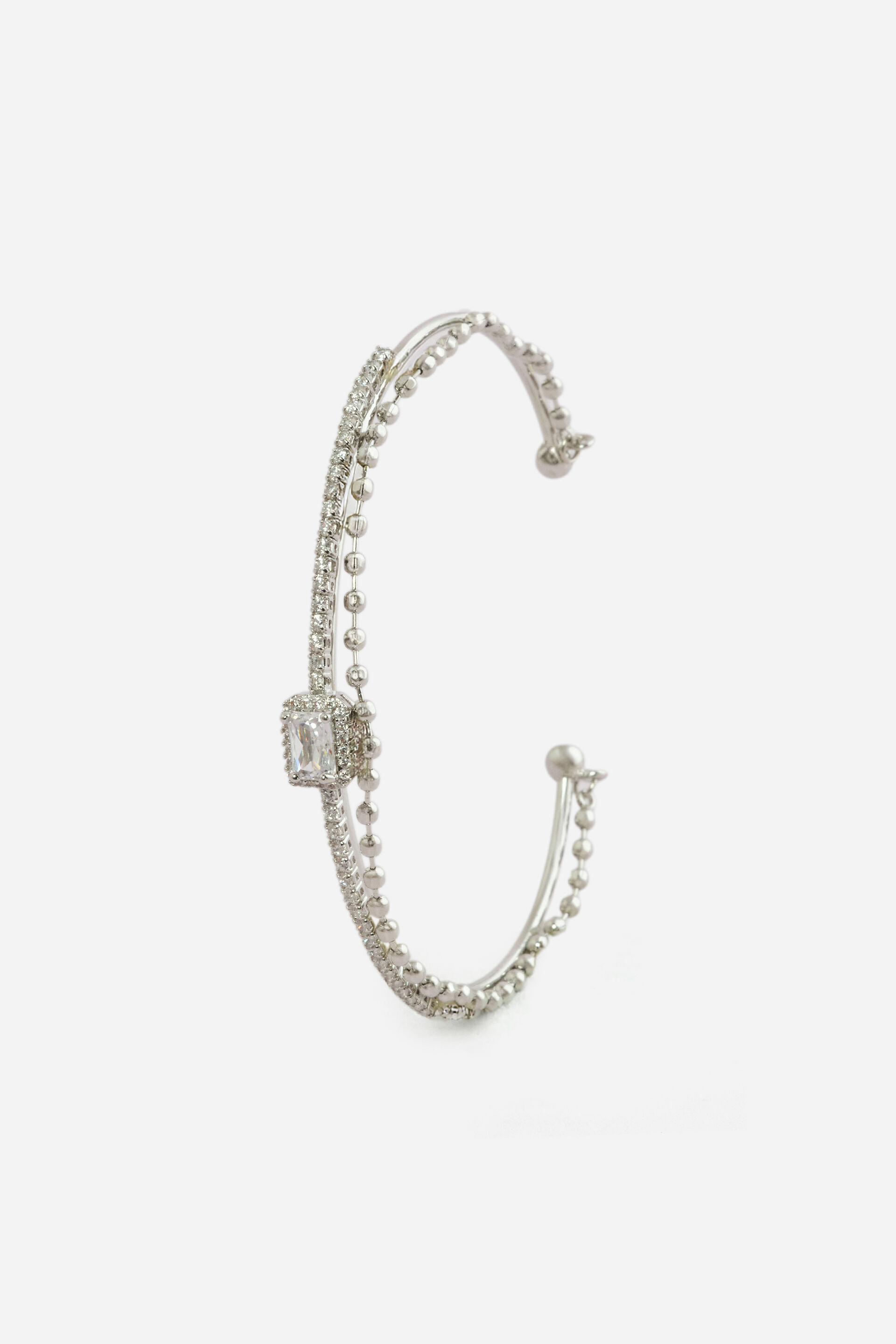 Silver Embellished Cuff & Heart Chain Bacelet, , image 2