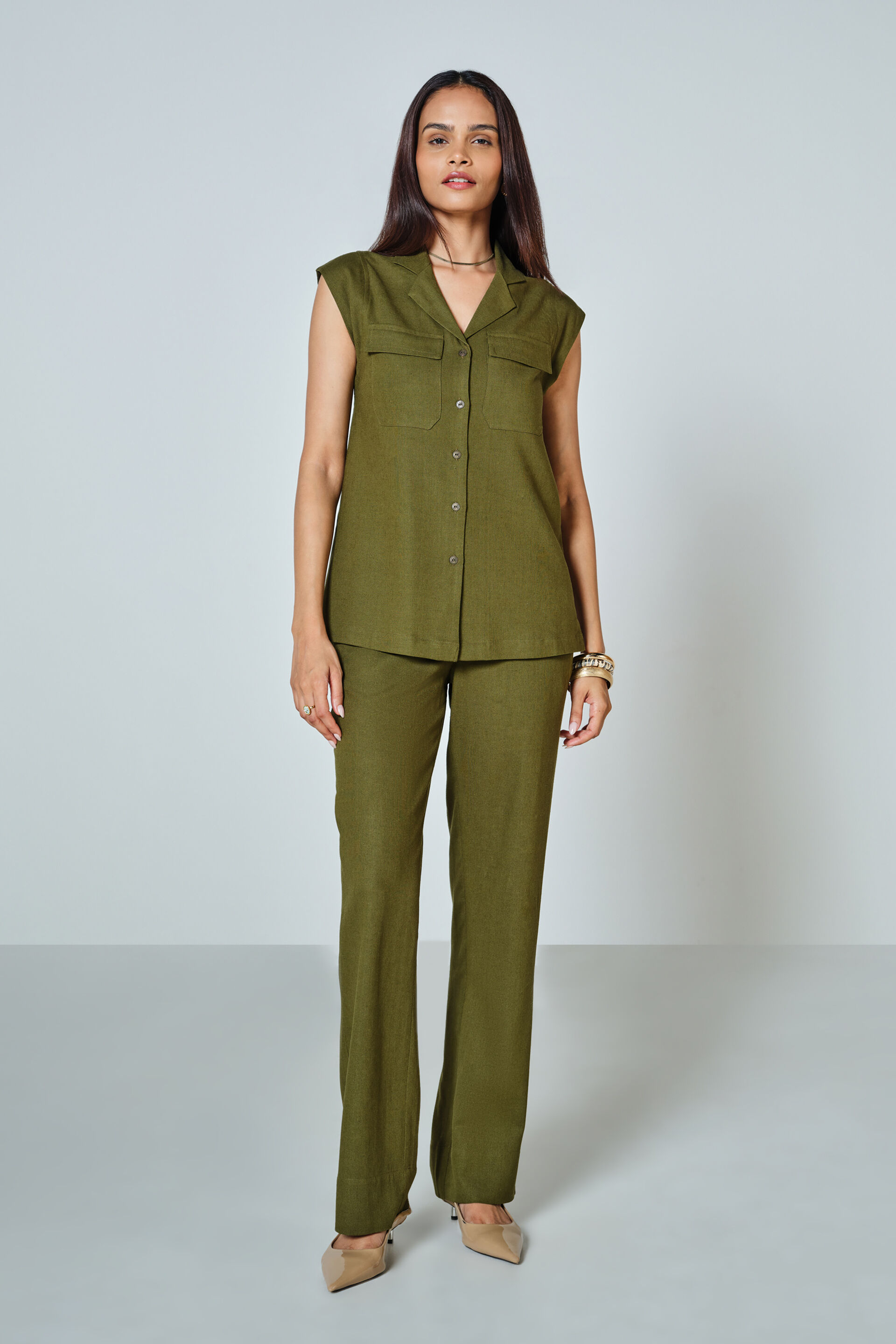 Camille Co-ord Set, Olive, image 2