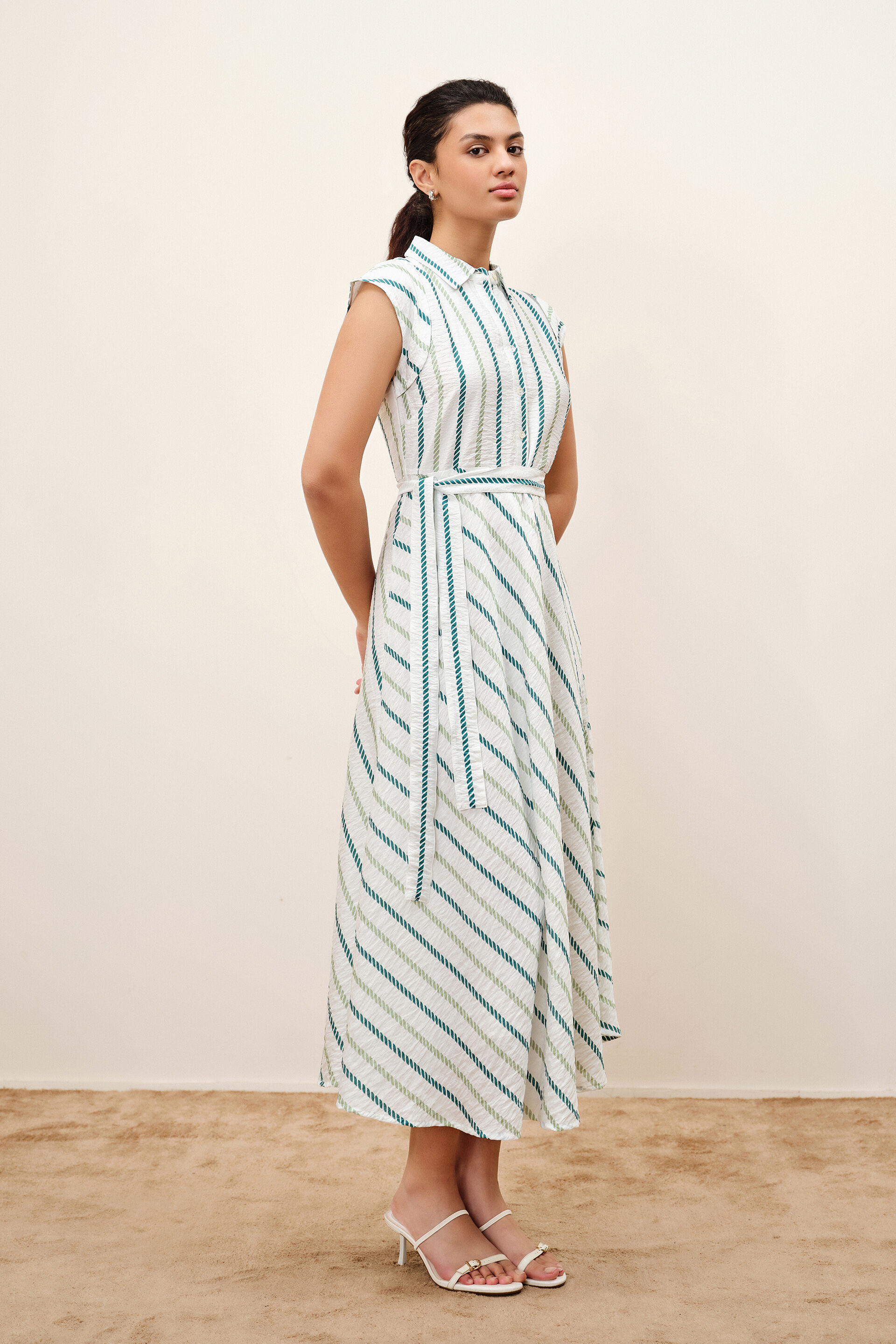 Belaire Striped Dress, Green, image 3