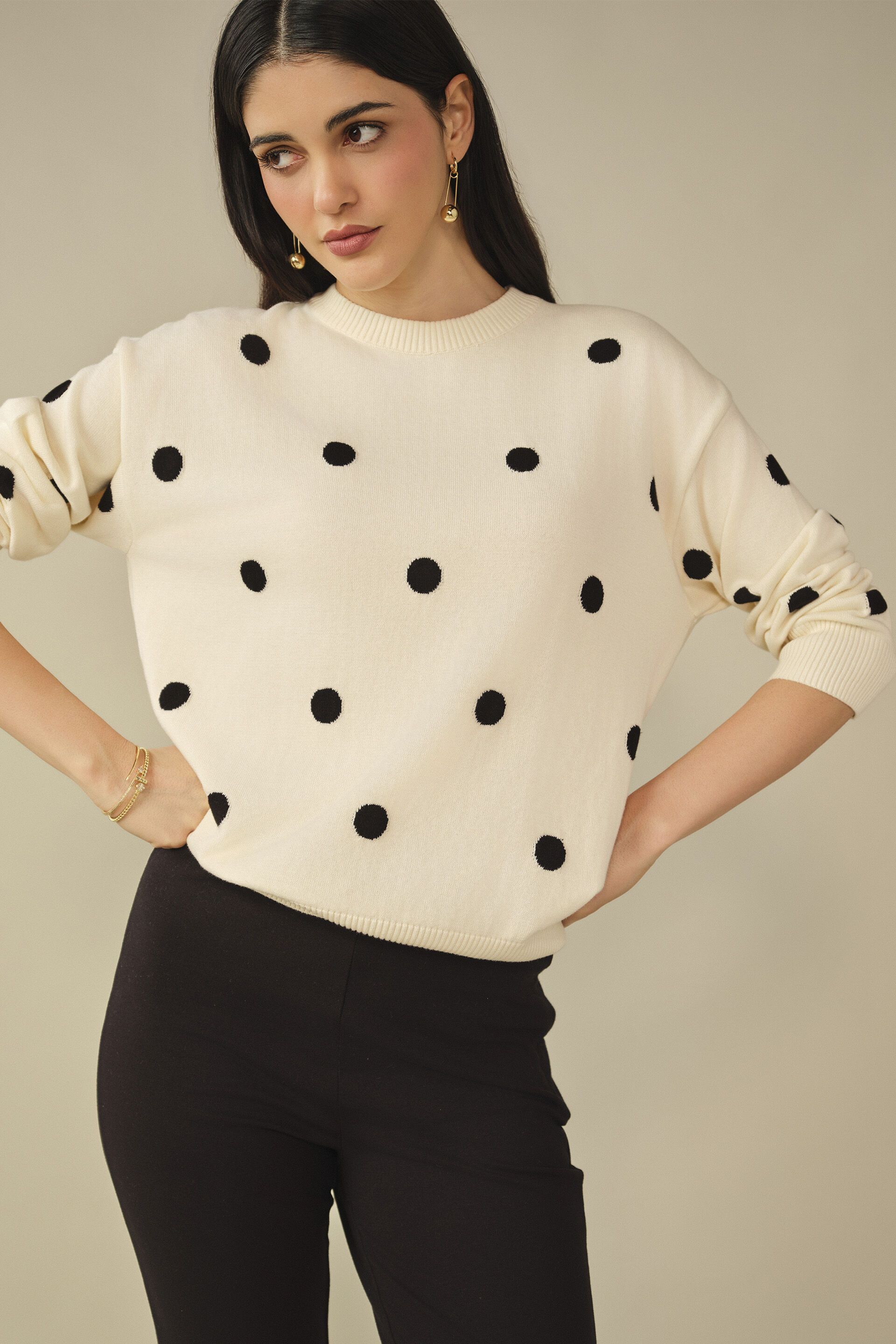 Polka Sweater in Cream, Cream, image 3