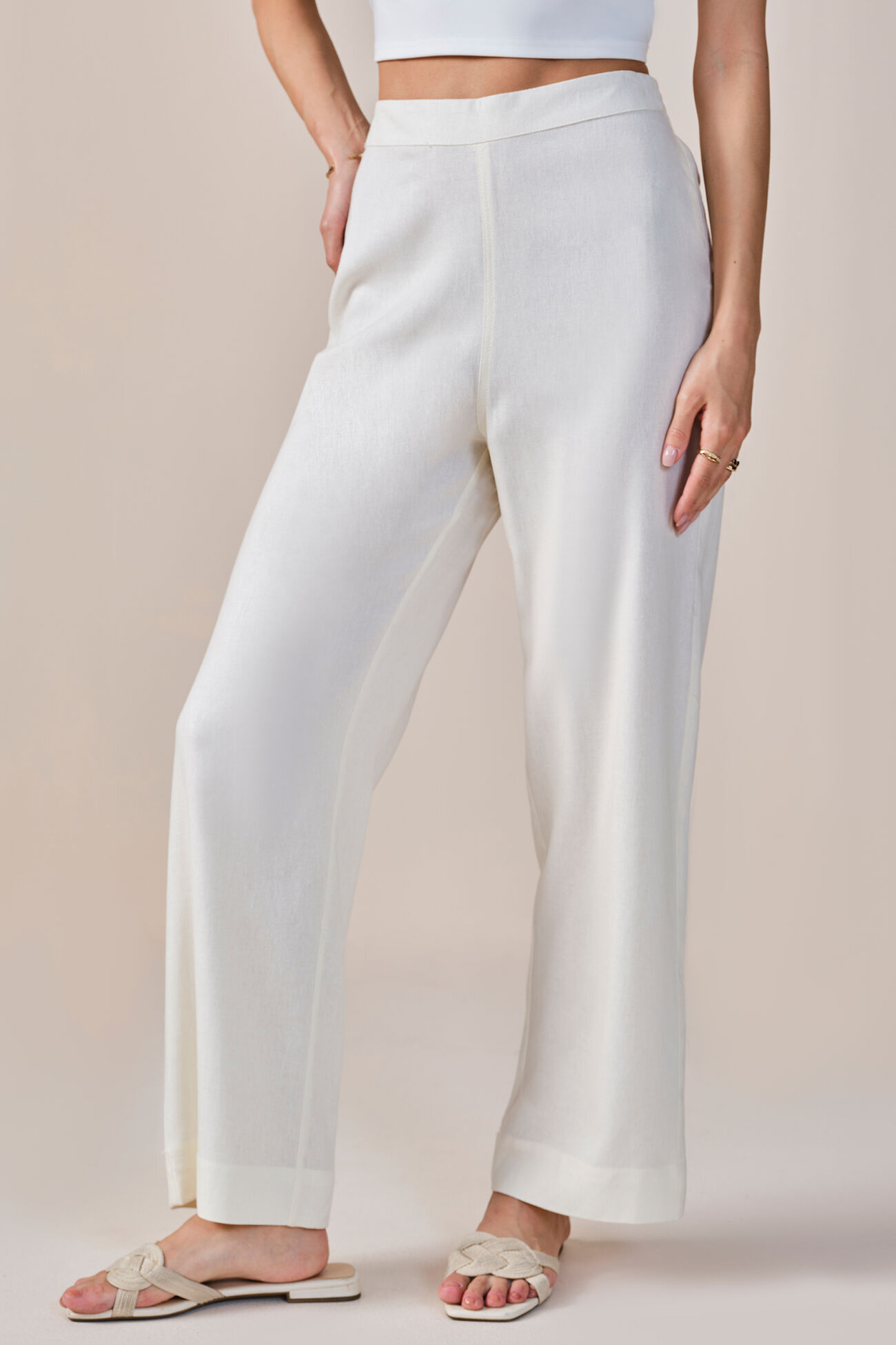 Impression Mode Linen Viscose Blend Trousers, White, image 2