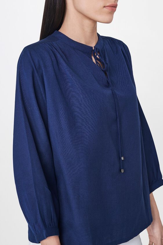 5 - Navy Tie-Ups Round Neck Straight Top, image 5