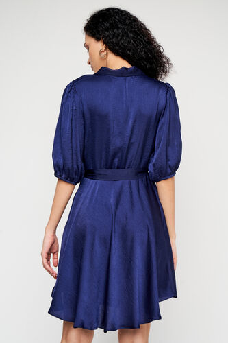 Navy Blue Solid Curved Dress, Navy Blue, image 5